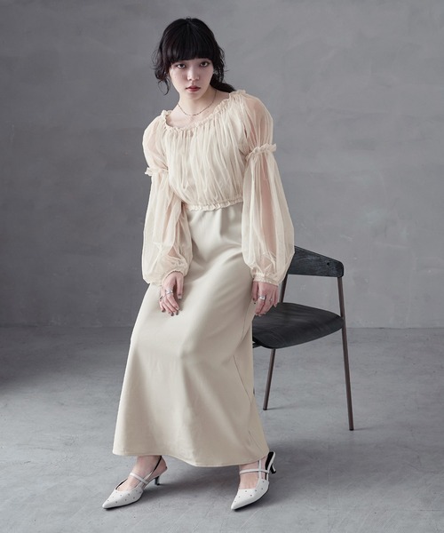 aity(アイティ)の「チュールバルーン袖ブラウス×キャミワンピ セットアップ オケージョンドレス ワンピース ドレス パーティー 結婚式(ドレス・レディース・ブラック/グレー/アイボリー・M)」の1枚目の写真