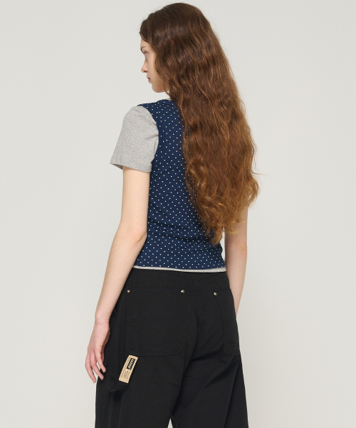 CARGOBROS FOR WOMAN(カーゴブロスフォーウィメン)の「ドットレイヤードセット半袖Tシャツ(ネイビー/グレー)(Tシャツ/カットソー・レディース・その他・FREE)」の2枚目の写真