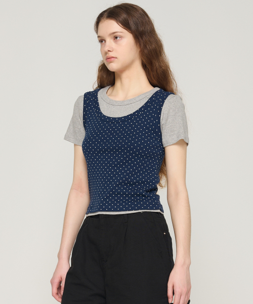 CARGOBROS FOR WOMAN(カーゴブロスフォーウィメン)の「ドットレイヤードセット半袖Tシャツ(ネイビー/グレー)(Tシャツ/カットソー・レディース・その他・FREE)」の3枚目の写真