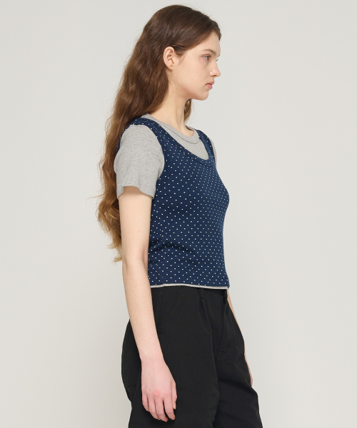 CARGOBROS FOR WOMAN(カーゴブロスフォーウィメン)の「ドットレイヤードセット半袖Tシャツ(ネイビー/グレー)(Tシャツ/カットソー・レディース・その他・FREE)」の4枚目の写真