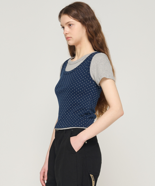 CARGOBROS FOR WOMAN(カーゴブロスフォーウィメン)の「ドットレイヤードセット半袖Tシャツ(ネイビー/グレー)(Tシャツ/カットソー・レディース・その他・FREE)」の5枚目の写真