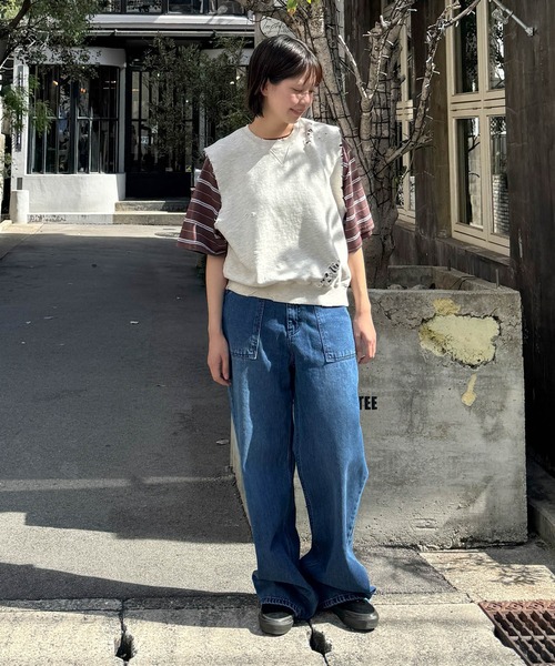 CANAL JEAN（キャナルジーン）の「HARING　スウェットダメージベスト（スウェット・レディース・オートミール・ONE SIZE）」の3枚目の写真
