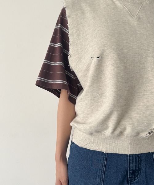 CANAL JEAN（キャナルジーン）の「HARING　スウェットダメージベスト（スウェット・レディース・オートミール・ONE SIZE）」の8枚目の写真
