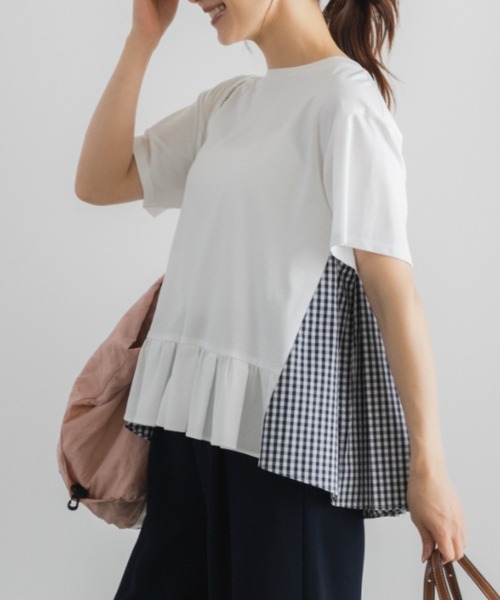 Sono(ソーノ)の「【新作 8/5発売】【SONO/ソーノ】スクランブル ハイブリッドTEE(Tシャツ/カットソー・レディース・ホワイト×ネイビー/ブラック・F)」の2枚目の写真