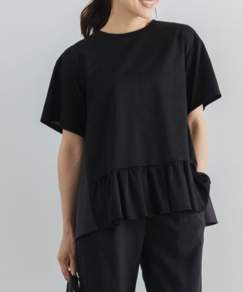 Sono(ソーノ)の「【新作 8/5発売】【SONO/ソーノ】スクランブル ハイブリッドTEE(Tシャツ/カットソー・レディース・ホワイト×ネイビー/ブラック・F)」の1枚目の写真