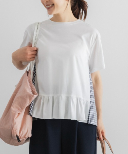 Sono(ソーノ)の「【新作 8/5発売】【SONO/ソーノ】スクランブル ハイブリッドTEE(Tシャツ/カットソー・レディース・ホワイト×ネイビー/ブラック・F)」の3枚目の写真
