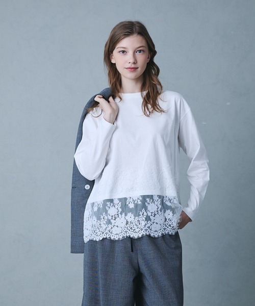 etre relie(エトレリー)の「裾レースロンT(Tシャツ/カットソー・レディース・ブラック/モカ/オフホワイト・MEDIUM)」の1枚目の写真