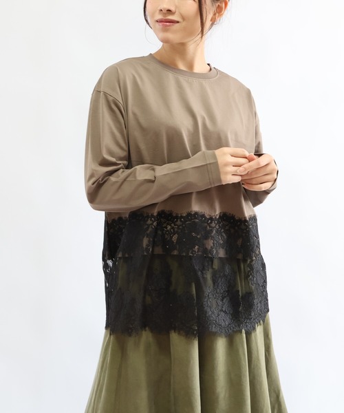 etre relie(エトレリー)の「裾レースロンT(Tシャツ/カットソー・レディース・ブラック/モカ/オフホワイト・MEDIUM)」の3枚目の写真
