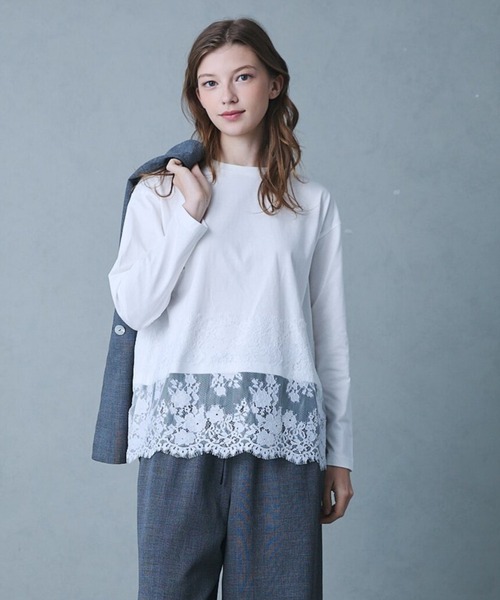 etre relie(エトレリー)の「裾レースロンT(Tシャツ/カットソー・レディース・ブラック/モカ/オフホワイト・MEDIUM)」の4枚目の写真