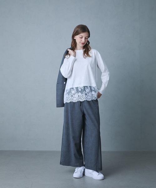 etre relie(エトレリー)の「裾レースロンT(Tシャツ/カットソー・レディース・ブラック/モカ/オフホワイト・MEDIUM)」の8枚目の写真