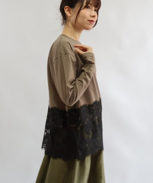 etre relie(エトレリー)の「裾レースロンT(Tシャツ/カットソー・レディース・ブラック/モカ/オフホワイト・MEDIUM)」の14枚目の写真