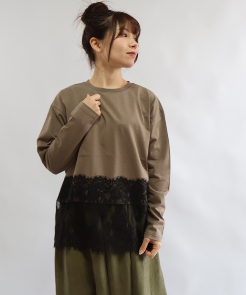 etre relie(エトレリー)の「裾レースロンT(Tシャツ/カットソー・レディース・ブラック/モカ/オフホワイト・MEDIUM)」の15枚目の写真