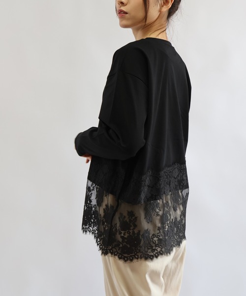 etre relie(エトレリー)の「裾レースロンT(Tシャツ/カットソー・レディース・ブラック/モカ/オフホワイト・MEDIUM)」の18枚目の写真