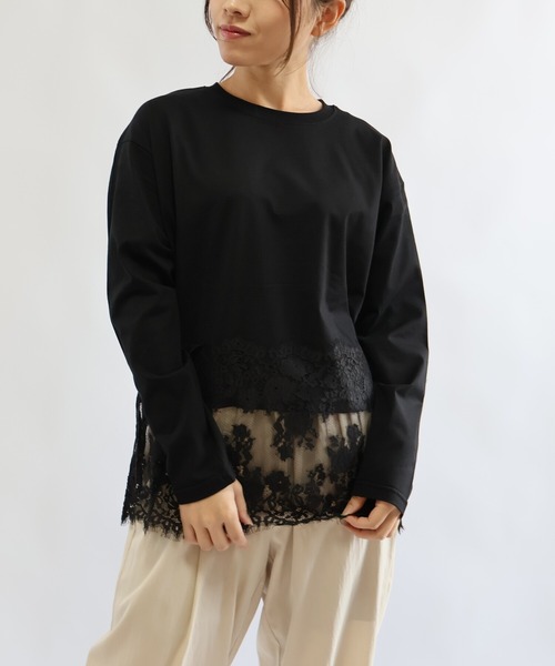 etre relie(エトレリー)の「裾レースロンT(Tシャツ/カットソー・レディース・ブラック/モカ/オフホワイト・MEDIUM)」の21枚目の写真