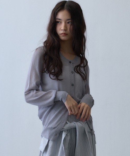 Clum(クルム)の「sheer knit cardigan / シアーニットカーディガン(カーディガン/ボレロ・レディース・ターコイズブルー/グレー・FREE)」の2枚目の写真
