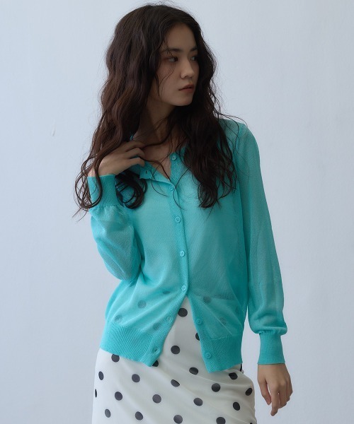 Clum(クルム)の「sheer knit cardigan / シアーニットカーディガン(カーディガン/ボレロ・レディース・ターコイズブルー/グレー・FREE)」の1枚目の写真