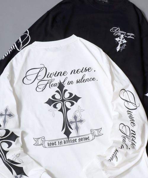SITRY(シトリー)の「Cross Rogo Print T-Shirt/クロスロゴ バックプリント 袖プリント オーバーサイズ ロンT 長袖Tシャツ(Tシャツ/カットソー・メンズ・ブラック系その他/ブラック/ホワイト・L/M)」の2枚目の写真