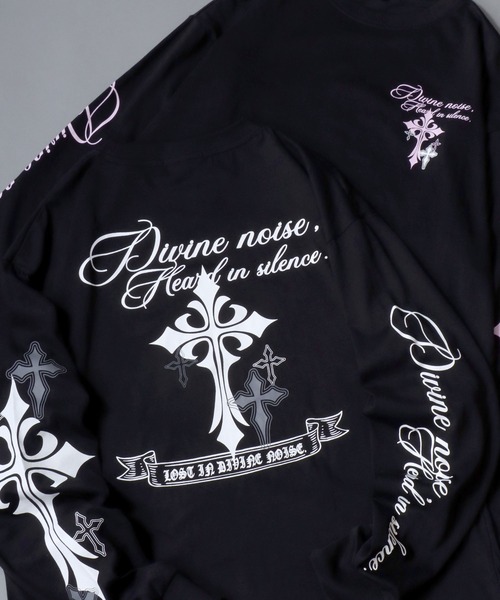 SITRY(シトリー)の「Cross Rogo Print T-Shirt/クロスロゴ バックプリント 袖プリント オーバーサイズ ロンT 長袖Tシャツ(Tシャツ/カットソー・メンズ・ブラック系その他/ブラック/ホワイト・L/M)」の3枚目の写真
