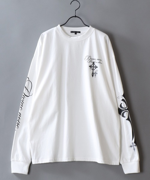 SITRY(シトリー)の「Cross Rogo Print T-Shirt/クロスロゴ バックプリント 袖プリント オーバーサイズ ロンT 長袖Tシャツ(Tシャツ/カットソー・メンズ・ブラック系その他/ブラック/ホワイト・L/M)」の4枚目の写真