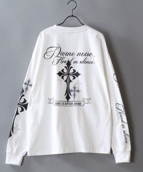 SITRY(シトリー)の「Cross Rogo Print T-Shirt/クロスロゴ バックプリント 袖プリント オーバーサイズ ロンT 長袖Tシャツ(Tシャツ/カットソー・メンズ・ブラック系その他/ブラック/ホワイト・L/M)」の5枚目の写真