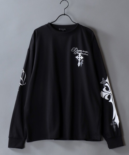 SITRY(シトリー)の「Cross Rogo Print T-Shirt/クロスロゴ バックプリント 袖プリント オーバーサイズ ロンT 長袖Tシャツ(Tシャツ/カットソー・メンズ・ブラック系その他/ブラック/ホワイト・L/M)」の6枚目の写真