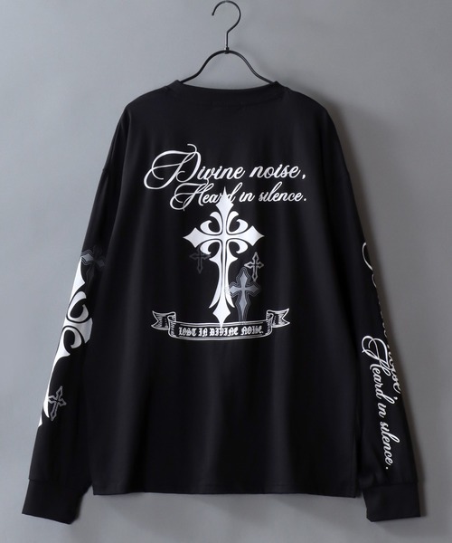 SITRY(シトリー)の「Cross Rogo Print T-Shirt/クロスロゴ バックプリント 袖プリント オーバーサイズ ロンT 長袖Tシャツ(Tシャツ/カットソー・メンズ・ブラック系その他/ブラック/ホワイト・L/M)」の7枚目の写真