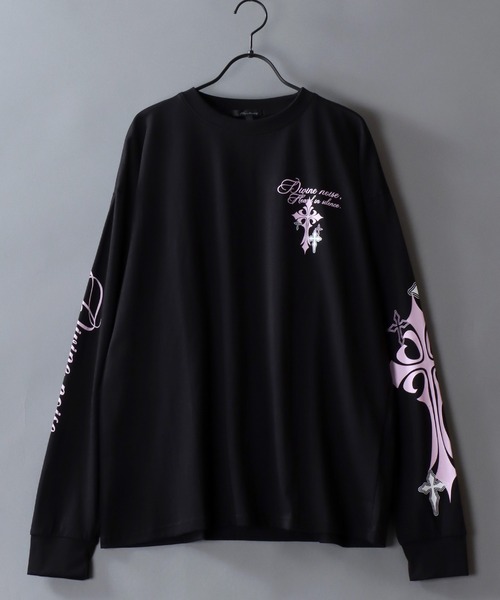 SITRY(シトリー)の「Cross Rogo Print T-Shirt/クロスロゴ バックプリント 袖プリント オーバーサイズ ロンT 長袖Tシャツ(Tシャツ/カットソー・メンズ・ブラック系その他/ブラック/ホワイト・L/M)」の8枚目の写真
