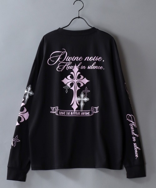 SITRY(シトリー)の「Cross Rogo Print T-Shirt/クロスロゴ バックプリント 袖プリント オーバーサイズ ロンT 長袖Tシャツ(Tシャツ/カットソー・メンズ・ブラック系その他/ブラック/ホワイト・L/M)」の9枚目の写真