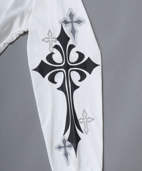 SITRY(シトリー)の「Cross Rogo Print T-Shirt/クロスロゴ バックプリント 袖プリント オーバーサイズ ロンT 長袖Tシャツ(Tシャツ/カットソー・メンズ・ブラック系その他/ブラック/ホワイト・L/M)」の17枚目の写真
