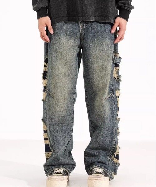 DOUBLE STEAL(ダブルスティール)の「DSクラッシュワイドデニムパンツ(デニムパンツ・メンズ・ブルー・X-LARGE/LARGE/MEDIUM/SMALL)」の1枚目の写真