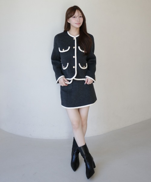 EIMY ISTOIRE(エイミーイストワール)の「EM GOLD BUTTON WOOL COAT(ノーカラージャケット・レディース・キャメル/ブラック/グレー/アイボリー・38/36)」の22枚目の写真