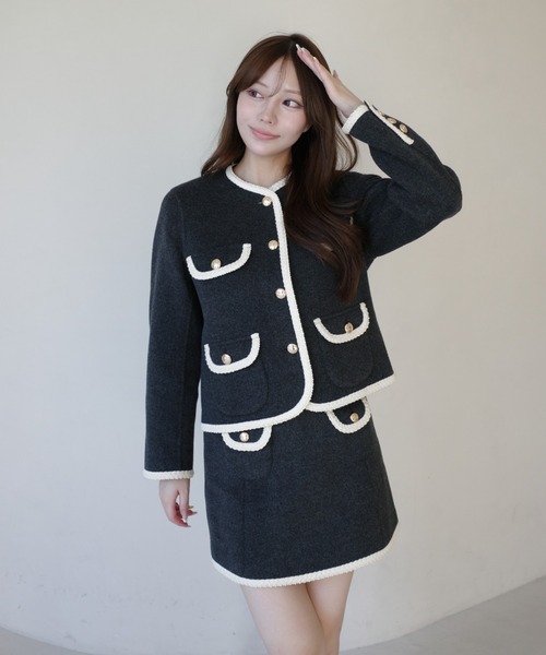 EIMY ISTOIRE(エイミーイストワール)の「EM GOLD BUTTON WOOL COAT(ノーカラージャケット・レディース・キャメル/ブラック/グレー/アイボリー・38/36)」の21枚目の写真