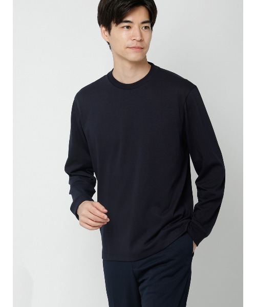 SUIT SQUARE(スーツスクエア)の「オフィT/Tシャツ/長袖/ウォッシャブル/プレーティング天竺/無地(Tシャツ/カットソー・メンズ・ホワイト/ネイビー・SMALL/XX-LARGE/X-LARGE/LARGE/MEDIUM)」の2枚目の写真