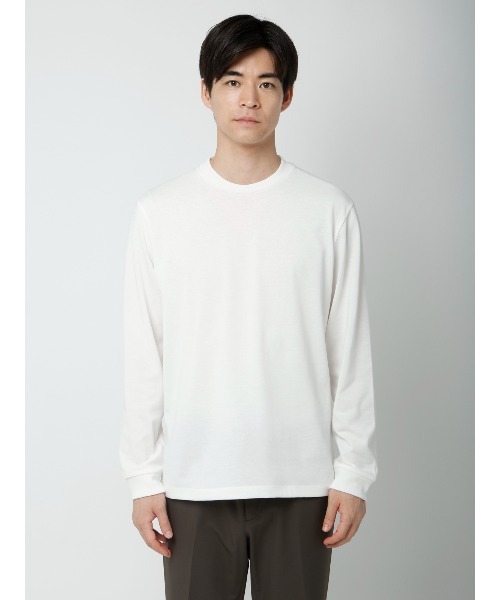 SUIT SQUARE(スーツスクエア)の「オフィT/Tシャツ/長袖/ウォッシャブル/プレーティング天竺/無地(Tシャツ/カットソー・メンズ・ホワイト/ネイビー・SMALL/XX-LARGE/X-LARGE/LARGE/MEDIUM)」の3枚目の写真