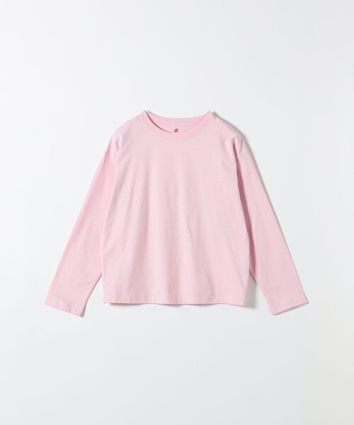 HANES(ヘインズ)の「Hanes:〈洗濯機可能〉BEEFY-T クルーネック ロングスリーブ TEE(Tシャツ/カットソー・レディース・ホワイト/ピンク・ONE SIZE)」の2枚目の写真