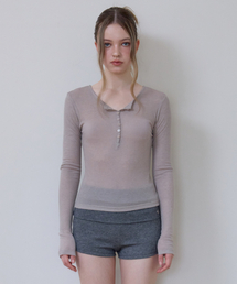 Henley Neck Layered Long Sleeve [Beige]