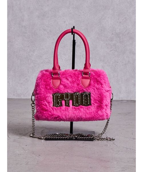GYDA(ジェイダ)の「GYDA bijouプレートフェイクファーBAG(ハンドバッグ・レディース・ピンク/オフホワイト/ブラック・FREE)」の3枚目の写真