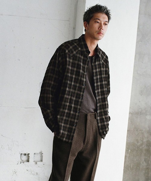 LIDNM(リドム)の「Wool Plaid Western Shirt(シャツ/ブラウス・メンズ・ダークブラウン・S/M/L)」の1枚目の写真