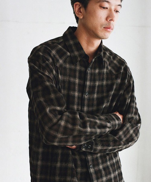 LIDNM(リドム)の「Wool Plaid Western Shirt(シャツ/ブラウス・メンズ・ダークブラウン・S/M/L)」の4枚目の写真