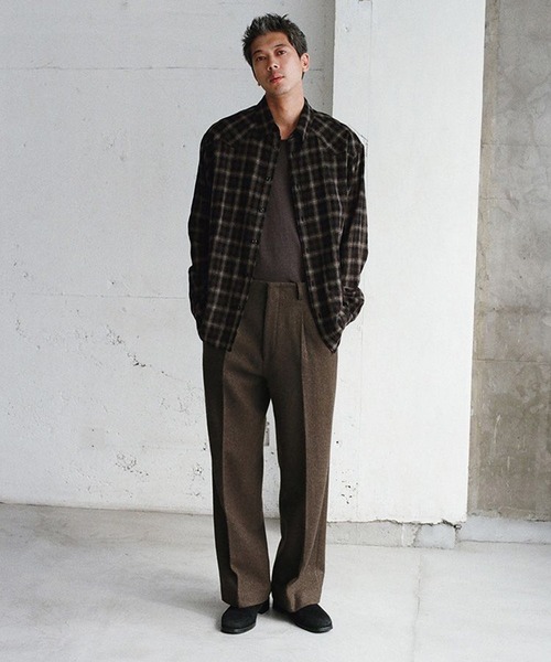 LIDNM(リドム)の「Wool Plaid Western Shirt(シャツ/ブラウス・メンズ・ダークブラウン・S/M/L)」の3枚目の写真