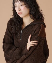 【9.19(土)0:00発売】ハーフジップパッチニット