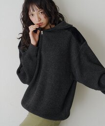 【9.19(土)0:00発売】ハーフジップパッチニット