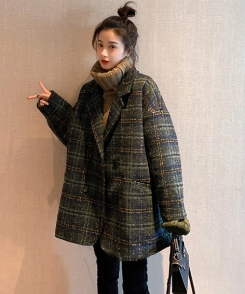 FAVORITO(ファヴォリート)の「チェック柄ツイードコート(その他アウター・レディース・グリーン/ブラウン・F)」の20枚目の写真