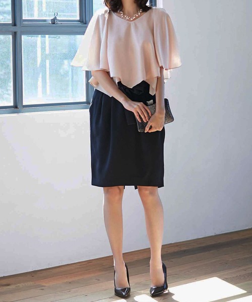 DRESS LAB（ドレスラボ）の「【結婚式/オケージョンドレス】2wayシフォントップス×＆ハイウエストスカート セットアップ 3点セット（ドレス・レディース・ブラック/ネイビー/サーモンピンク・L/M/S）」の5枚目の写真