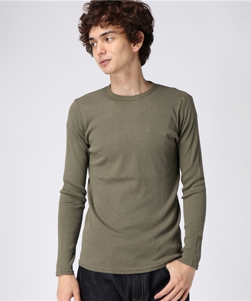 GREEN BOWL（グリーンボウル）の「GREEN BOWL Rib T-shirts/グリーンボウルリブTシャツ（Tシャツ/カットソー・メンズ・杢グレー/グレイッシュブルー/ライトイエロー/ライトカーキ/サーモンピンク/ワインレッド/グレイッシュベージュ/サックスブルー/ライトピンク/ベージュ/ダークベージュ/ロイヤルブルー/イエロー/ブラック/アイボリー/ネイビー/ダークグリーン/オフホワイト・38/40）」の9枚目の写真