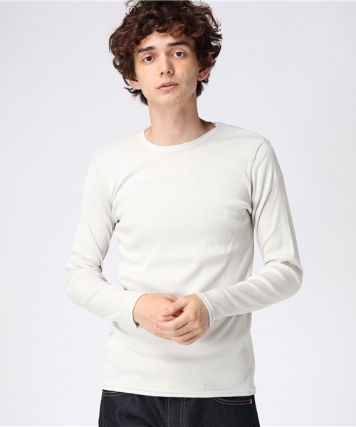 GREEN BOWL（グリーンボウル）の「GREEN BOWL Rib T-shirts/グリーンボウルリブTシャツ（Tシャツ/カットソー・メンズ・杢グレー/グレイッシュブルー/ライトイエロー/ライトカーキ/サーモンピンク/ワインレッド/グレイッシュベージュ/サックスブルー/ライトピンク/ベージュ/ダークベージュ/ロイヤルブルー/イエロー/ブラック/アイボリー/ネイビー/ダークグリーン/オフホワイト・38/40）」の5枚目の写真