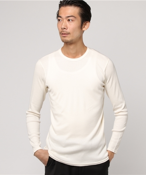 GREEN BOWL（グリーンボウル）の「GREEN BOWL Rib T-shirts/グリーンボウルリブTシャツ（Tシャツ/カットソー・メンズ・杢グレー/グレイッシュブルー/ライトイエロー/ライトカーキ/サーモンピンク/ワインレッド/グレイッシュベージュ/サックスブルー/ライトピンク/ベージュ/ダークベージュ/ロイヤルブルー/イエロー/ブラック/アイボリー/ネイビー/ダークグリーン/オフホワイト・38/40）」の2枚目の写真