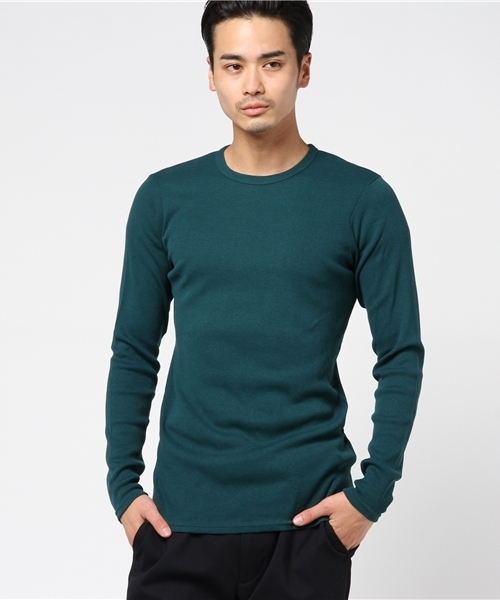 GREEN BOWL（グリーンボウル）の「GREEN BOWL Rib T-shirts/グリーンボウルリブTシャツ（Tシャツ/カットソー・メンズ・杢グレー/グレイッシュブルー/ライトイエロー/ライトカーキ/サーモンピンク/ワインレッド/グレイッシュベージュ/サックスブルー/ライトピンク/ベージュ/ダークベージュ/ロイヤルブルー/イエロー/ブラック/アイボリー/ネイビー/ダークグリーン/オフホワイト・38/40）」の8枚目の写真