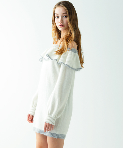 MICOAMERI オフショルニットミニワンピース black レディース
