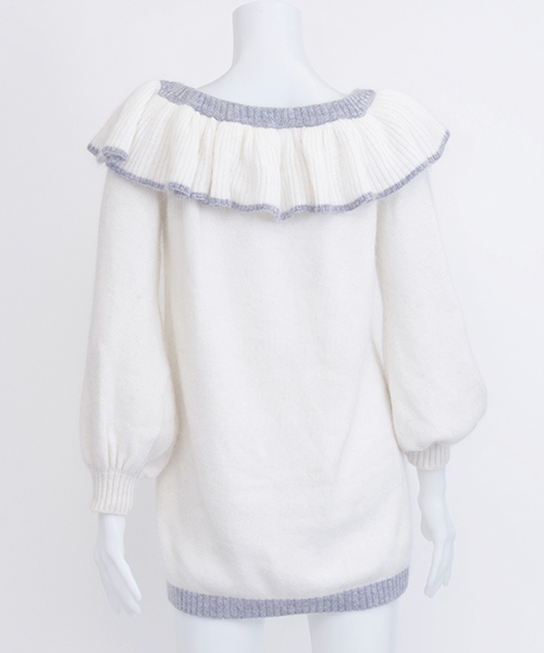 MICOAMERI（ミコアメリ）の「フリルオフショルニットワンピ（ワンピース・レディース・グレー/ホワイト・FREE）」の5枚目の写真